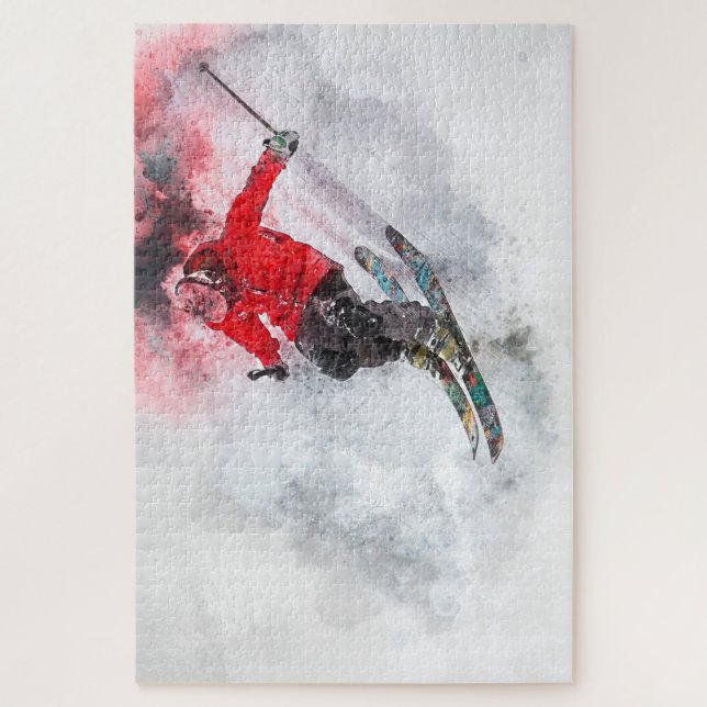 Skiing off Ledge Jigsaw Puzzle (Vertical)