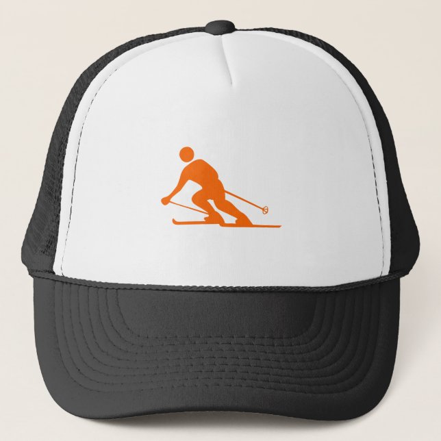 Skiing - Orange Trucker Hat (Front)
