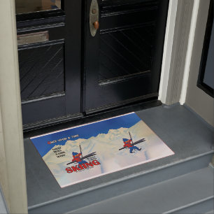 Skiing Outside Door Mat, Winter Themed Doormat