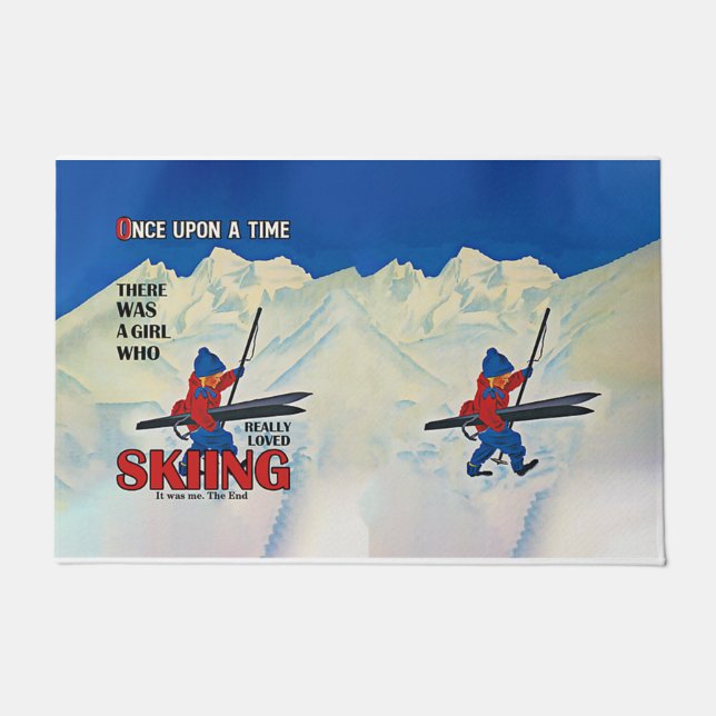 Skiing Outside Door Mat, Winter Themed Doormat (Front)