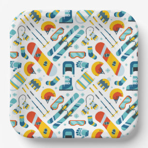 Skiing Paper Plates, Snowboarding Party Plate