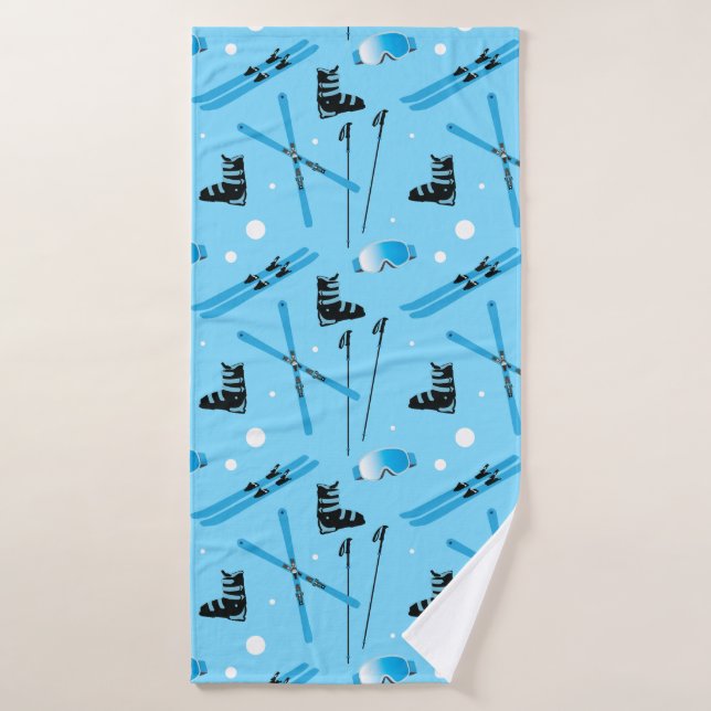 Skiing Pattern Blue Ski Equipment (Serviette de bain)