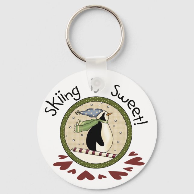 Skiing Penguin Holiday T-shirts and Gifts Keychain (Front)
