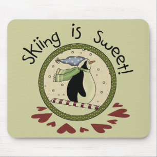 Skiing Penguin Holiday T-shirts and Gifts Mouse Pad