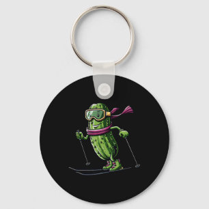 Skiing Pickle With Goggles Funny Winter Alpine Keychain