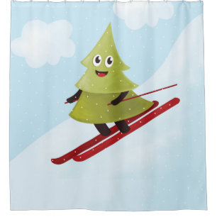 Skiing Pine Tree Cute Snow Sports Winter