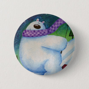 Skiing Polar Bear 2 Inch Round Button