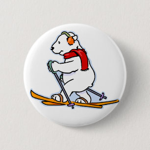 Skiing Polar Bear 2 Inch Round Button