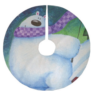 Skiing Polar Bear Brushed Polyester Tree Skirt