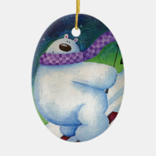 Skiing Polar Bear Ceramic Ornament