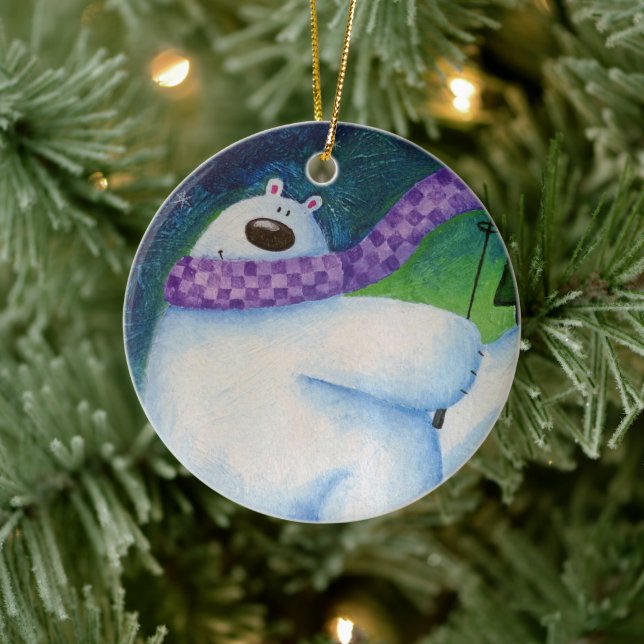 Skiing Polar Bear Ceramic Ornament (Tree)