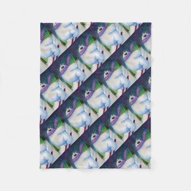 Skiing Polar Bear Fleece Blanket (Front)