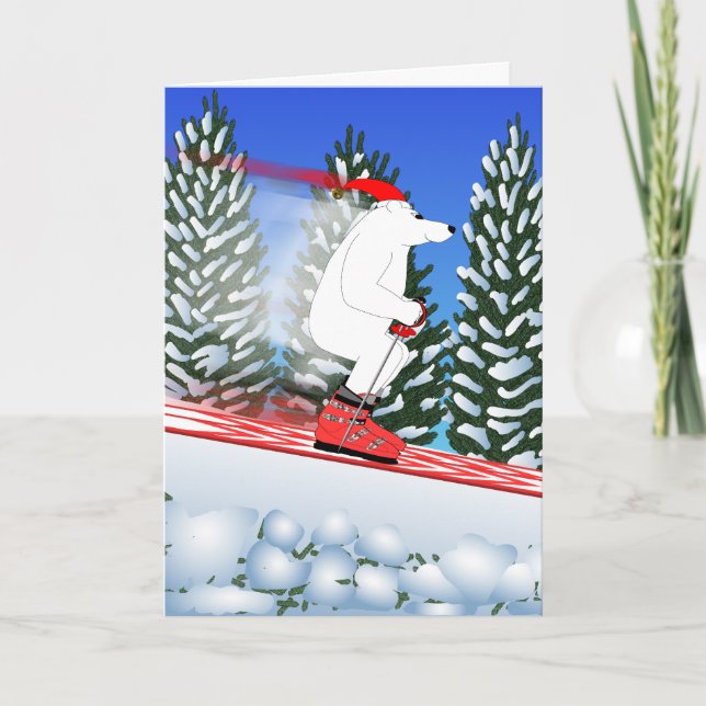 Skiing Polar Bear Holiday Card (Front)