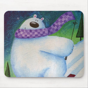 Skiing Polar Bear Mouse Pad