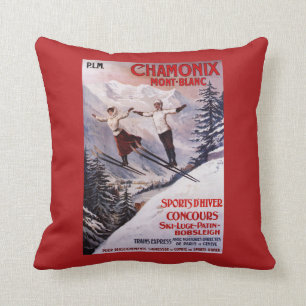 Skiing Promotional Poster Throw Pillow