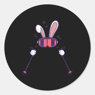 Skiing Rabbit Ski Poles Ski Goggles Easter Bunny  Classic Round Sticker