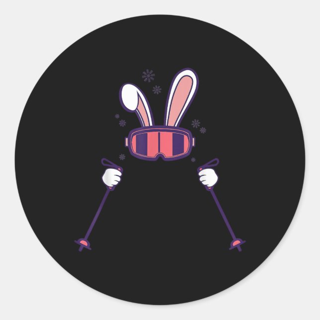 Skiing Rabbit Ski Poles Ski Goggles Easter Bunny  Classic Round Sticker (Front)