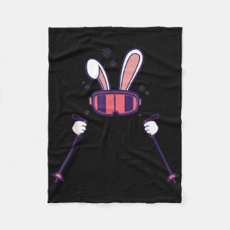 Skiing Rabbit Ski Poles Ski Goggles Easter Bunny  Fleece Blanket