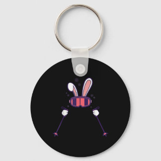 Skiing Rabbit Ski Poles Ski Goggles Easter Bunny  Keychain