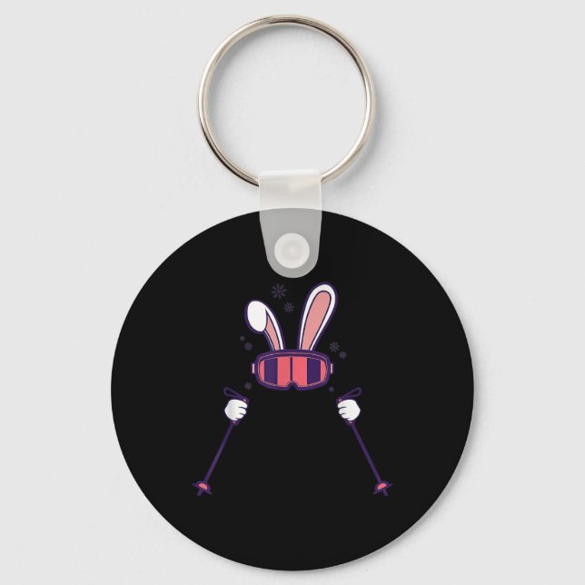 Skiing Rabbit Ski Poles Ski Goggles Easter Bunny  Keychain (Front)
