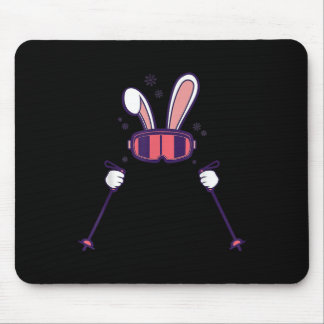 Skiing Rabbit Ski Poles Ski Goggles Easter Bunny  Mouse Pad