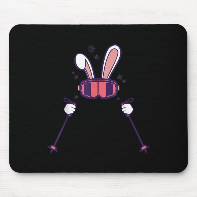 Skiing Rabbit Ski Poles Ski Goggles Easter Bunny  Mouse Pad (Front)