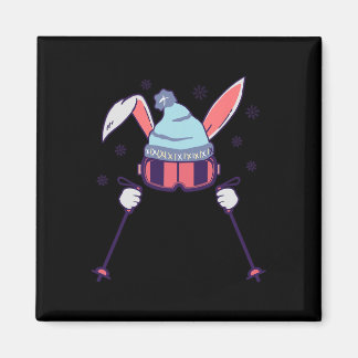 Skiing Rabbit With Goggles And Ski Beanie Winter S Magnet