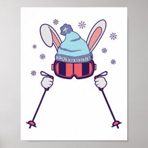 Skiing Rabbit With Goggles And Ski Beanie Winter S Poster