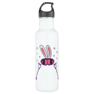 Skiing Rabbit with ski poles and ski goggles 710 Ml Water Bottle