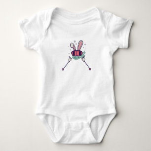 Skiing Rabbit with ski poles and ski goggles Baby Bodysuit