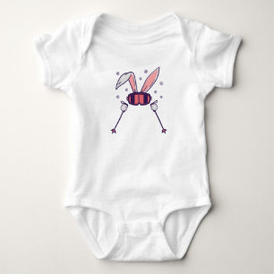 Skiing Rabbit with ski poles and ski goggles Baby Bodysuit