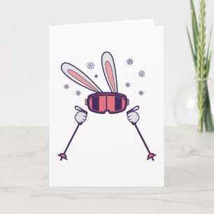 Skiing Rabbit with ski poles and ski goggles Card