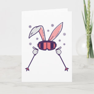 Skiing Rabbit with ski poles and ski goggles Card