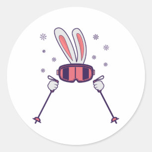 Skiing Rabbit with ski poles and ski goggles Classic Round Sticker