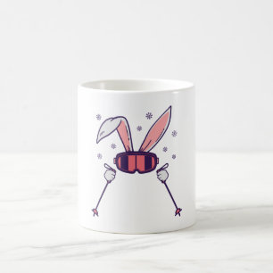 Skiing Rabbit with ski poles and ski goggles Coffee Mug