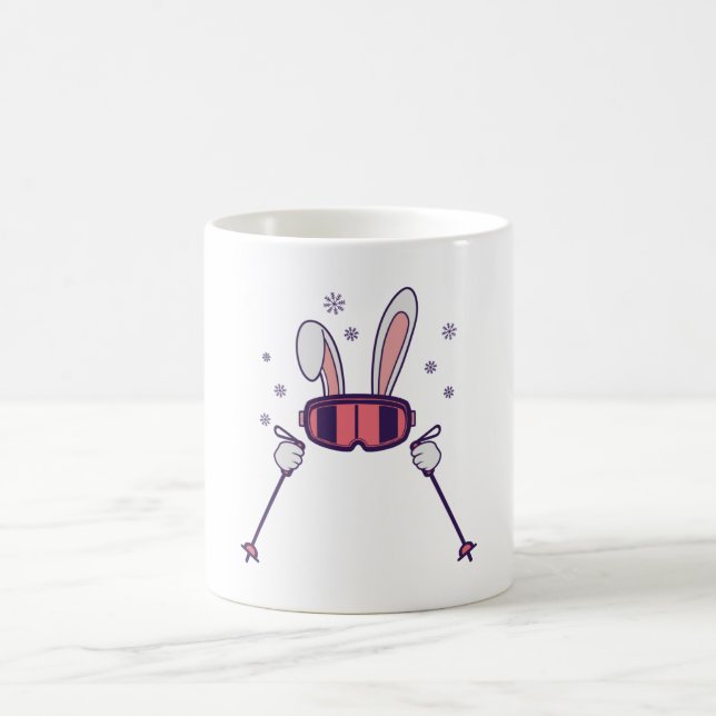 Skiing Rabbit with ski poles and ski goggles Coffee Mug (Center)