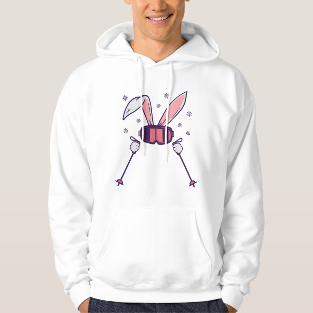 Skiing Rabbit with ski poles and ski goggles Hoodie (Front)