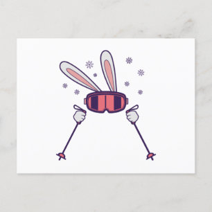 Skiing Rabbit with ski poles and ski goggles Postcard