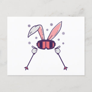 Skiing Rabbit with ski poles and ski goggles Postcard