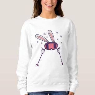 Skiing Rabbit with ski poles and ski goggles Sweatshirt