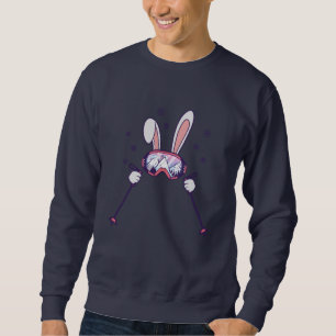 Skiing Rabbit with ski poles and ski goggles Sweatshirt