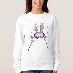 Skiing Rabbit with ski poles and ski goggles Sweatshirt