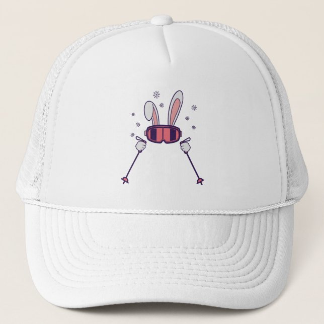 Skiing Rabbit with ski poles and ski goggles Trucker Hat (Front)