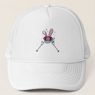Skiing Rabbit with ski poles and ski goggles Trucker Hat