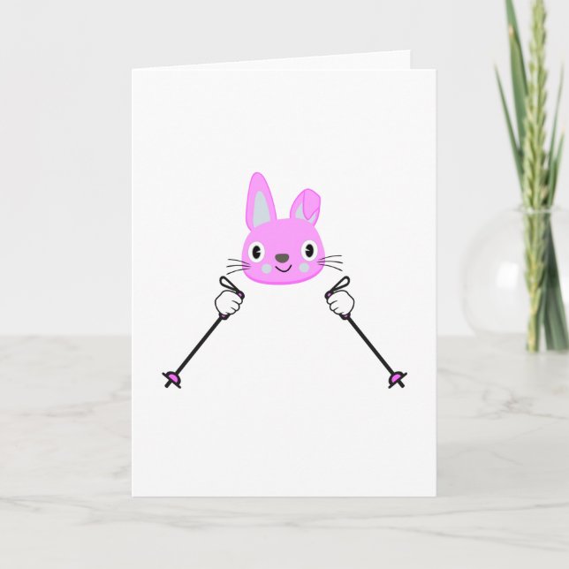 Skiing Rabbit with ski poles Card (Front)