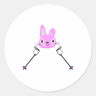 Skiing Rabbit with ski poles Classic Round Sticker