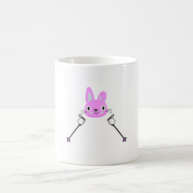 Skiing Rabbit with ski poles Coffee Mug (Center)