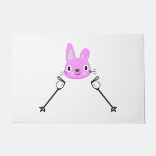 Skiing Rabbit with ski poles Doormat