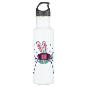 Skiing Rabbit with ski poles ski goggles and scarf 710 Ml Water Bottle