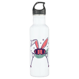 Skiing Rabbit with ski poles ski goggles and scarf 710 Ml Water Bottle